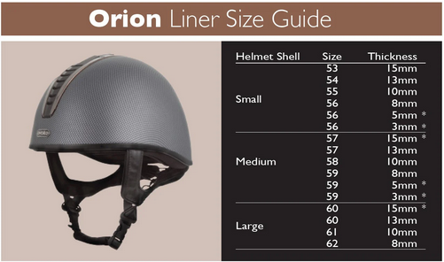 2026 EVOKE ORION LINER  Tableau des tailles